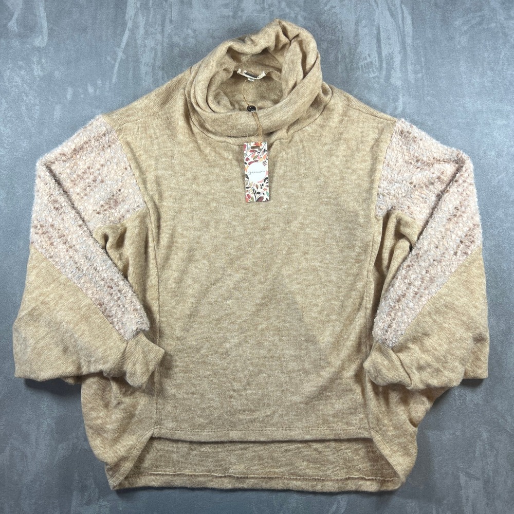 NWT Gimmicks by BKE Womens Tan Cowl Neck Mixed Media Sweater Medium